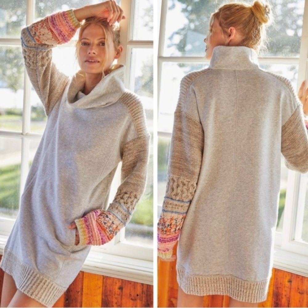 Sz XS Daily Practice Anthropologie Grey Cowl Neck Sweatshirt Sweater Dress